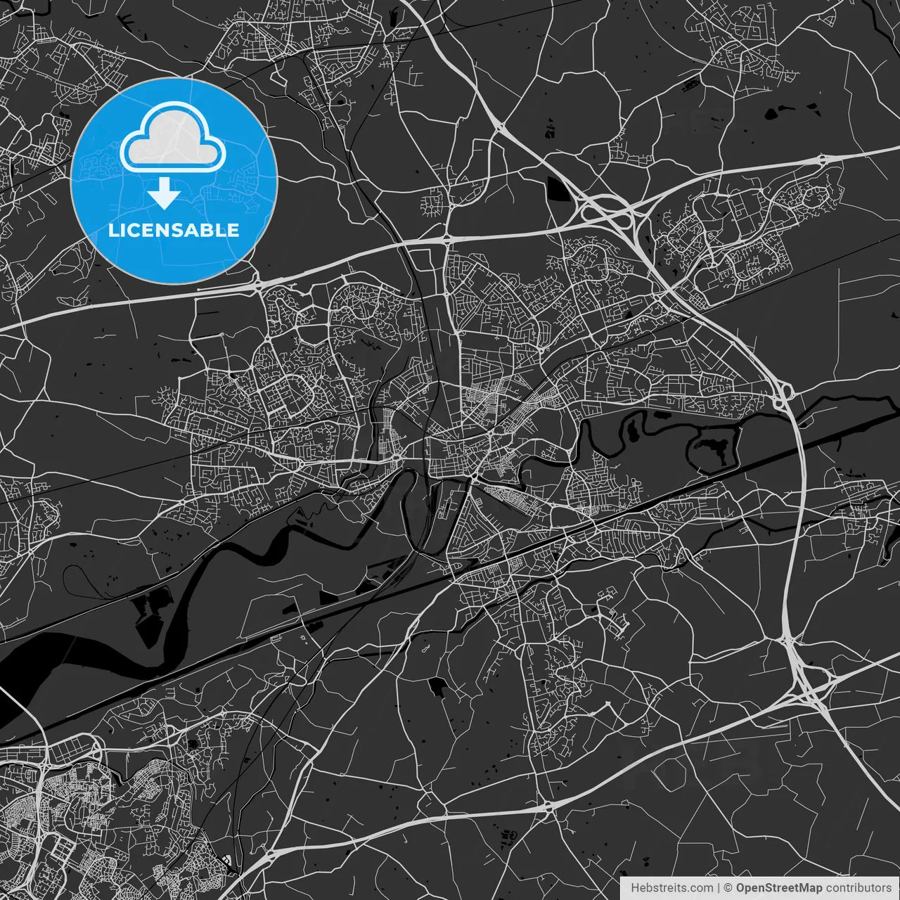 Warrington, England, UK - Area Map - Dark
