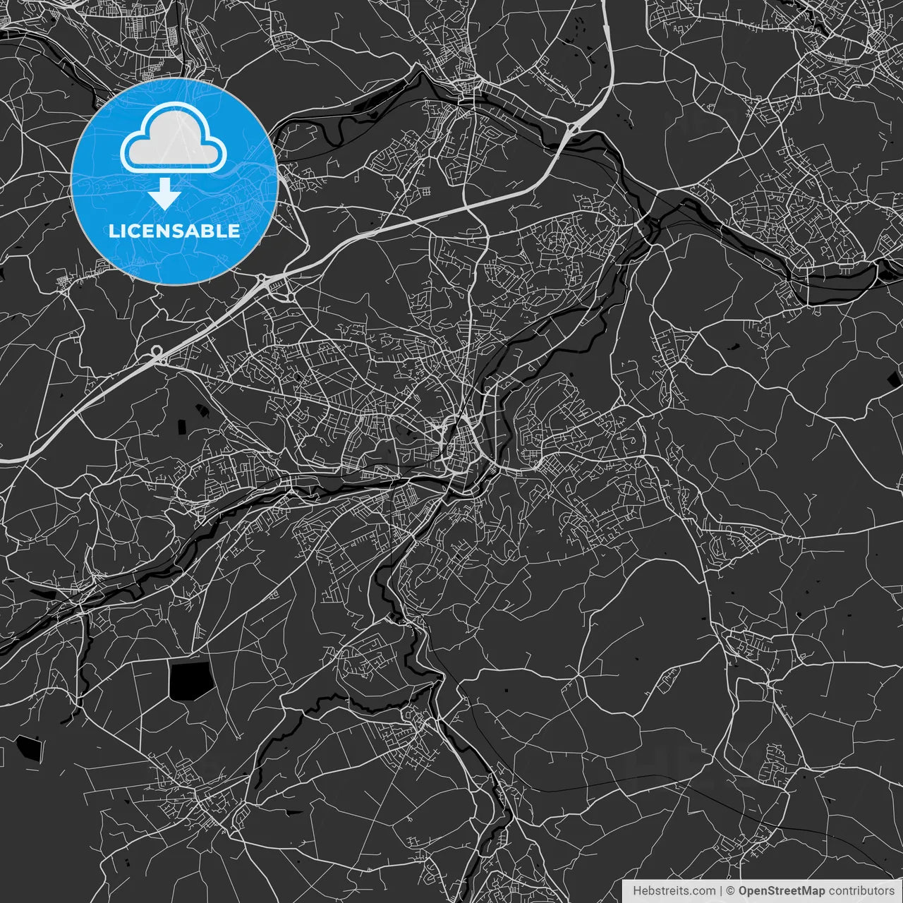 Huddersfield, England, UK - Area Map - Dark