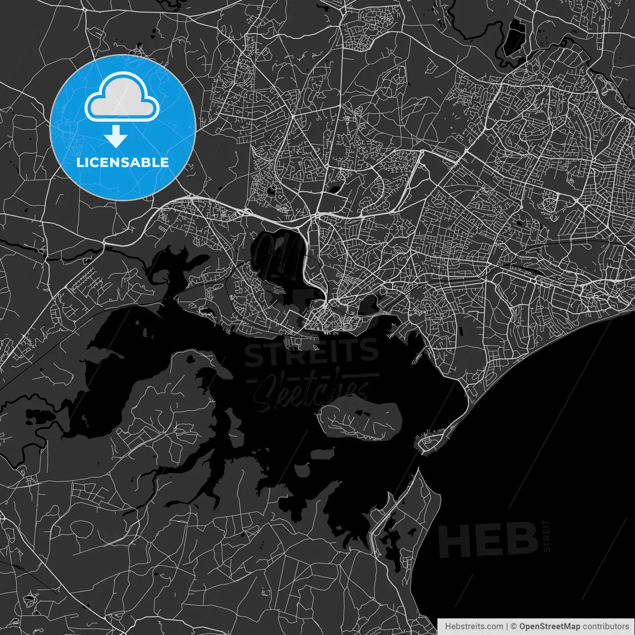 Poole, England, UK - Area Map - Dark