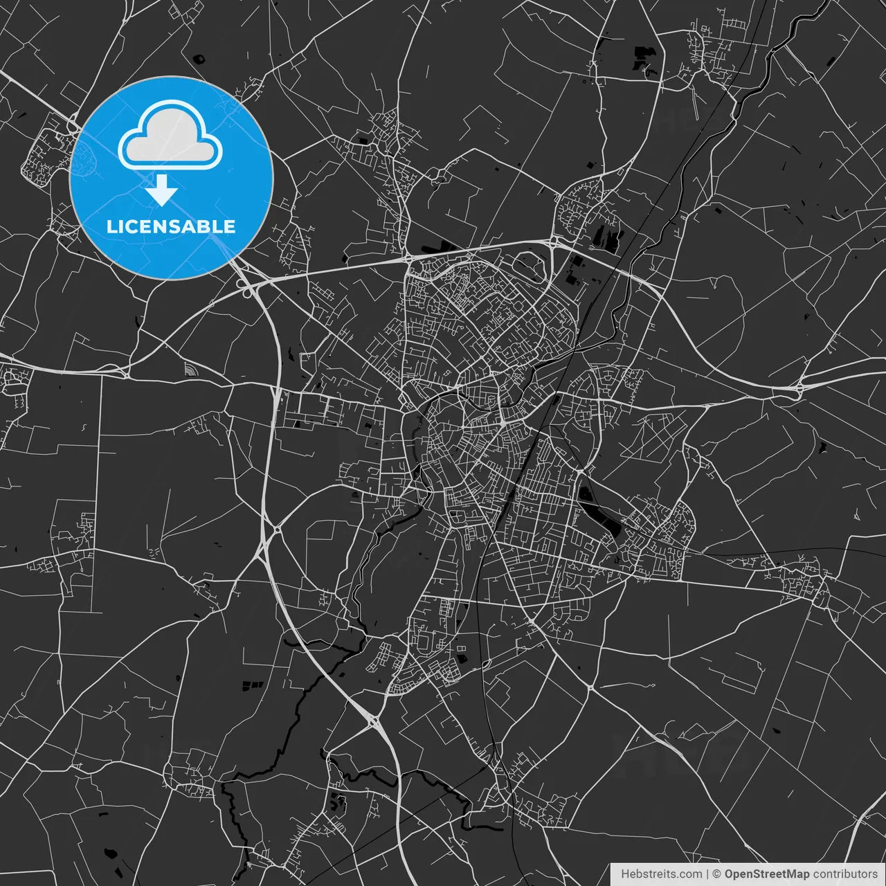 Cambridge, England, UK - Area Map - Dark