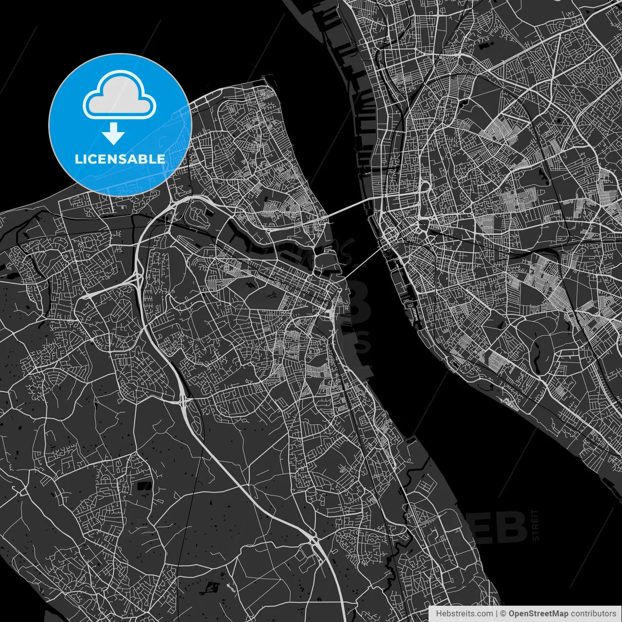 Birkenhead, England, UK - Area Map - Dark