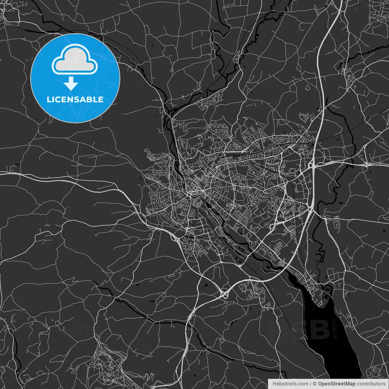 Exeter, England, UK - Area Map - Dark