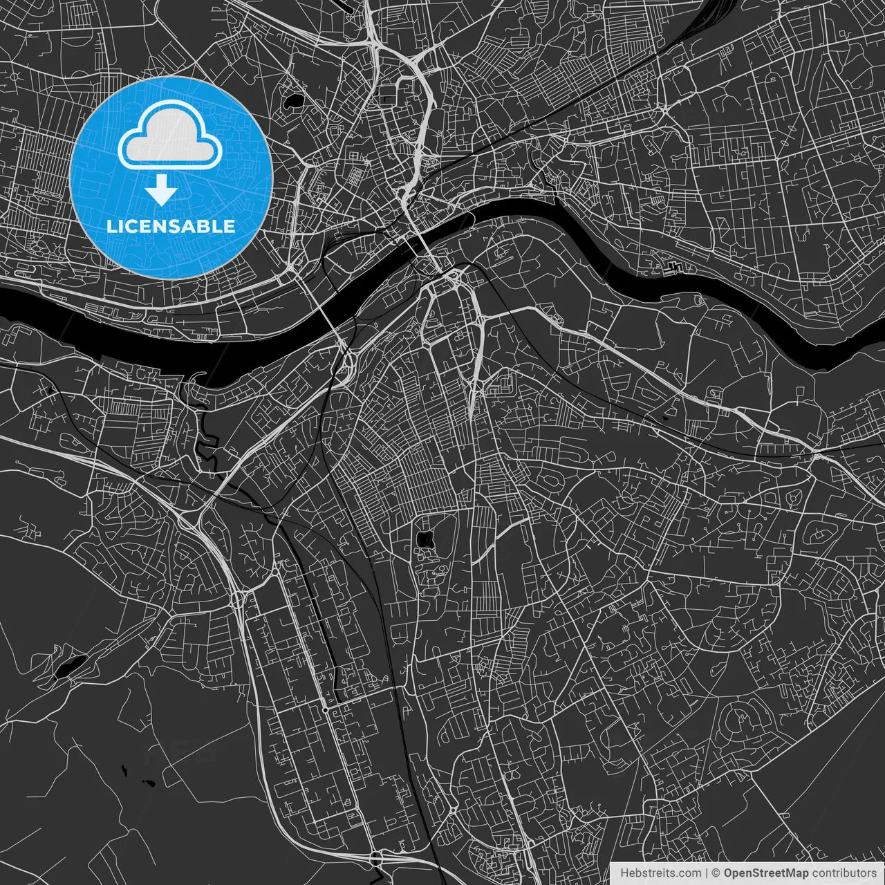 Gateshead, England, UK - Area Map - Dark