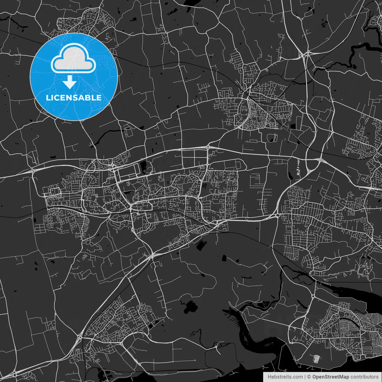 Basildon, England, UK - Area Map - Dark