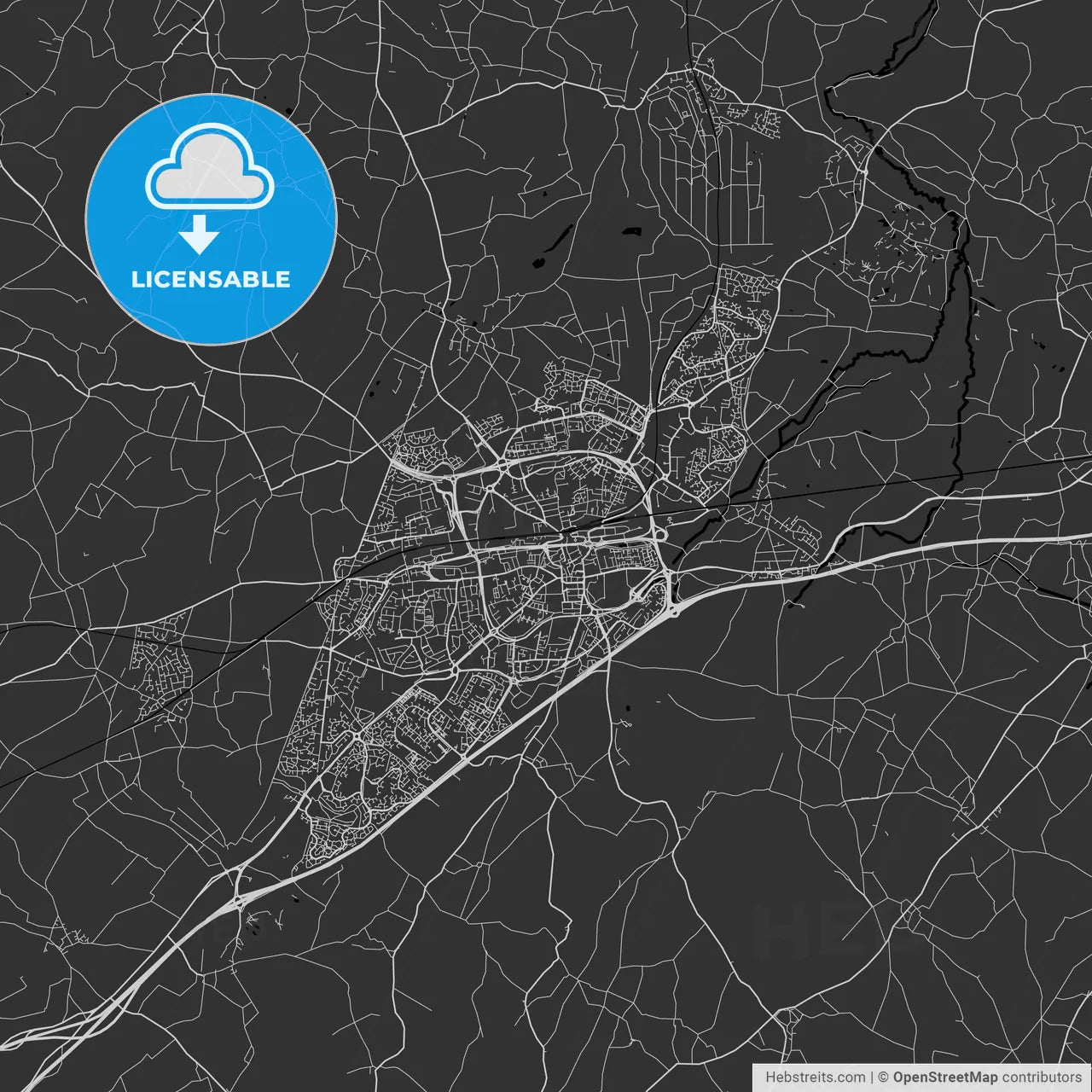 Basingstoke, England, Uk - Area Map - Dark – HEBSTREITS