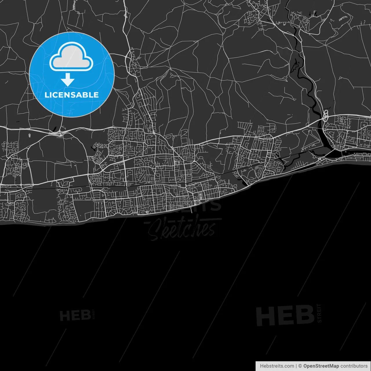 Worthing, England, UK - Area Map - Dark