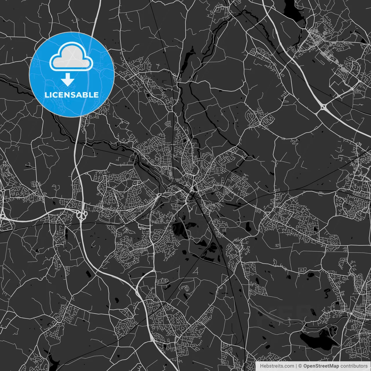Wigan, England, UK - Area Map - Dark