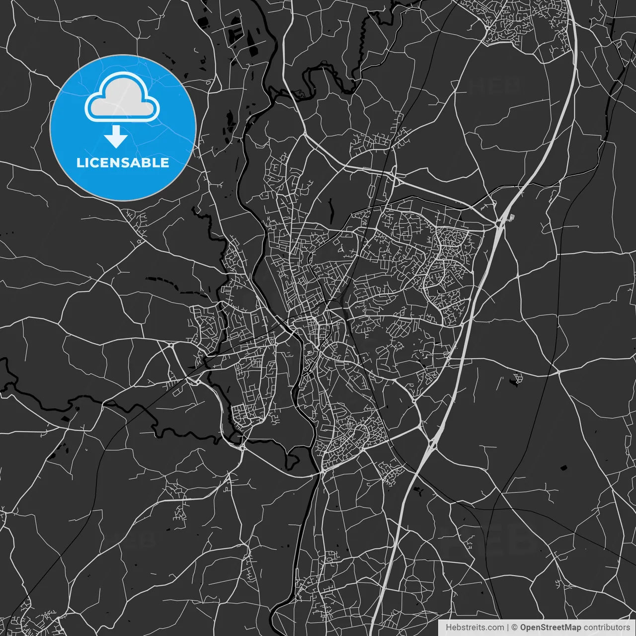 Worcester, England, UK - Area Map - Dark