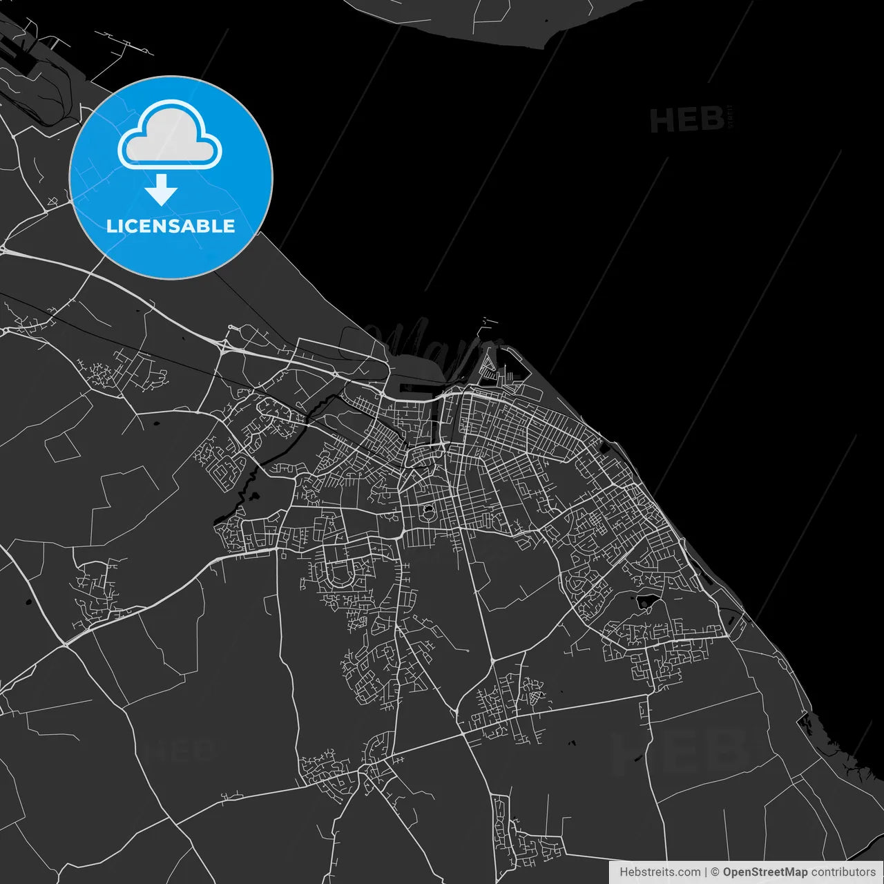 Grimsby, England, UK - Area Map - Dark
