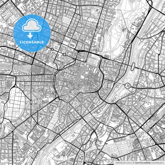 Munich downtown map with buildings, light
