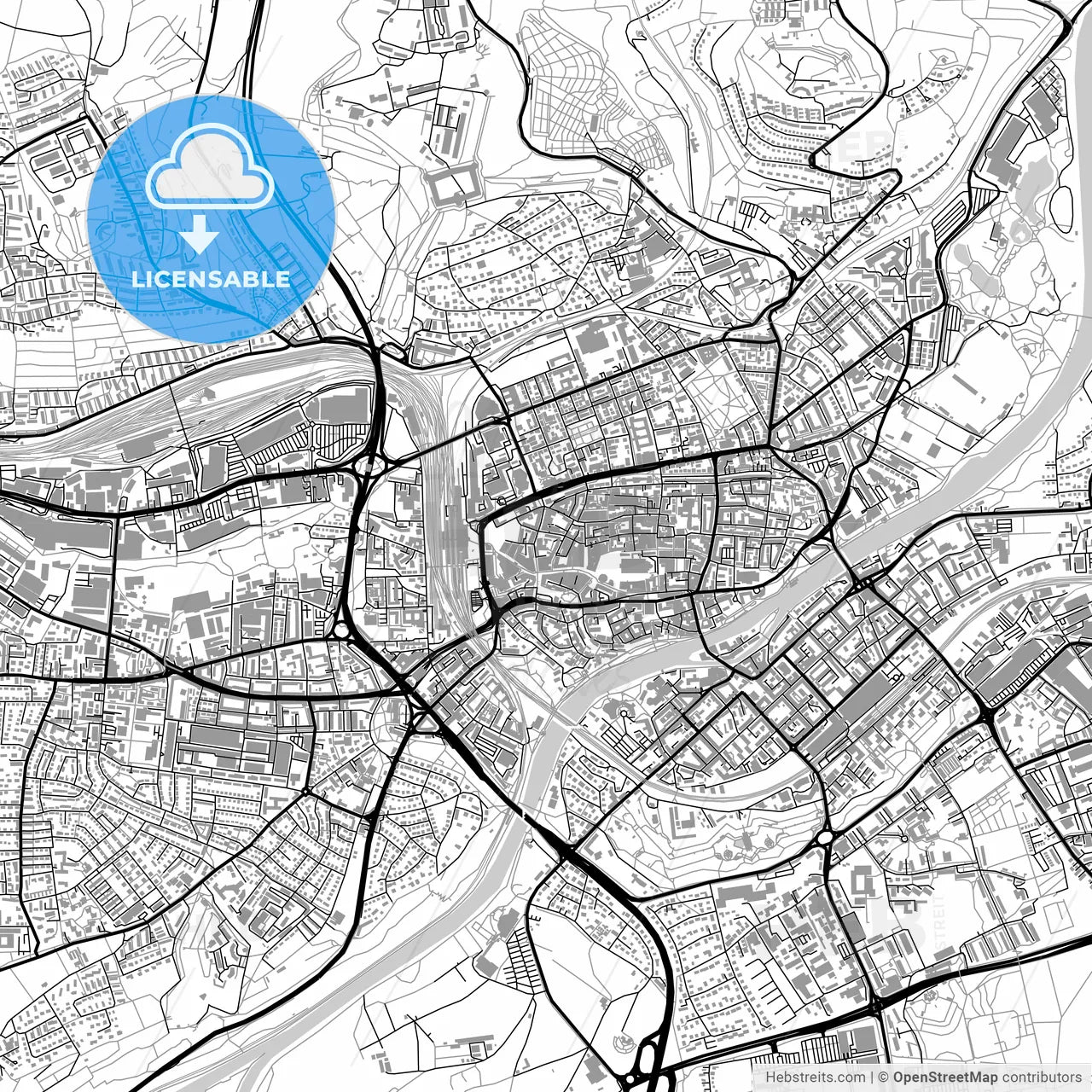 Ulm, Germany, vector map with buildings