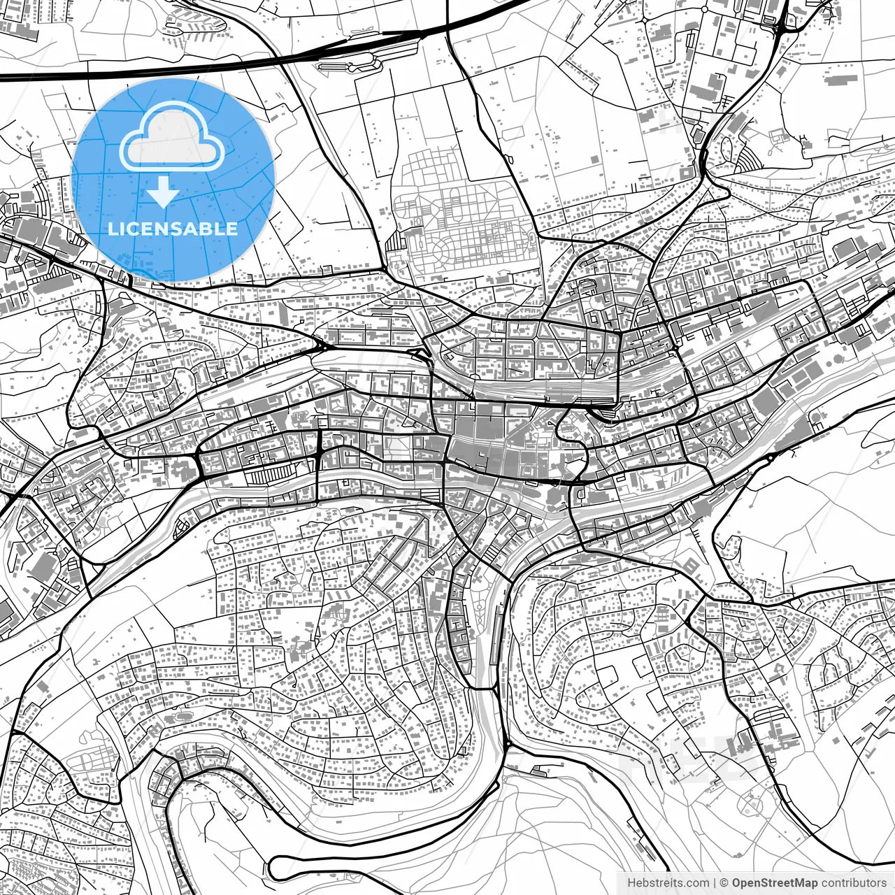 Pforzheim, Germany, vector map with buildings