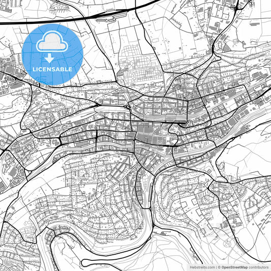Pforzheim, Germany, vector map with buildings