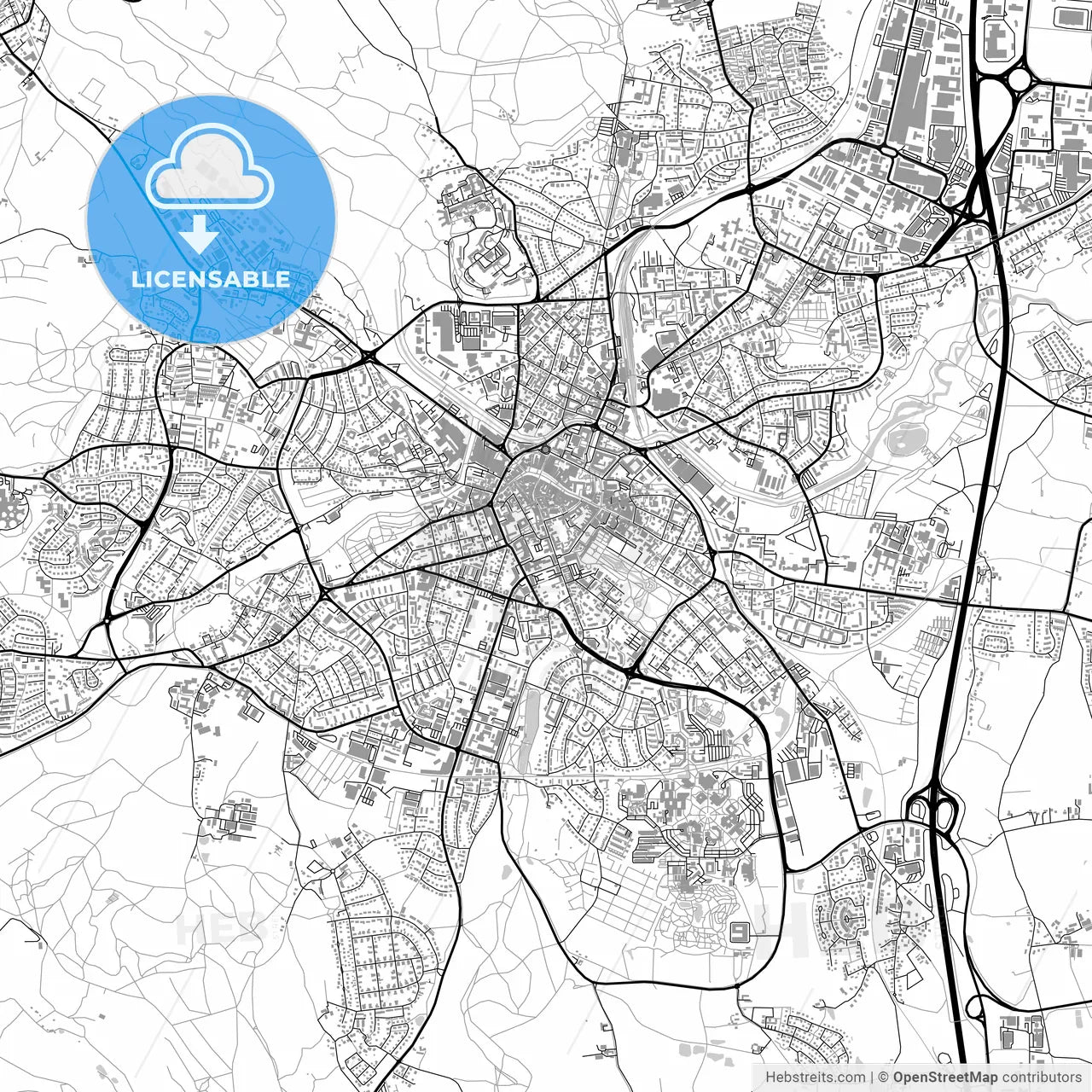 Bayreuth, Germany, vector map with buildings