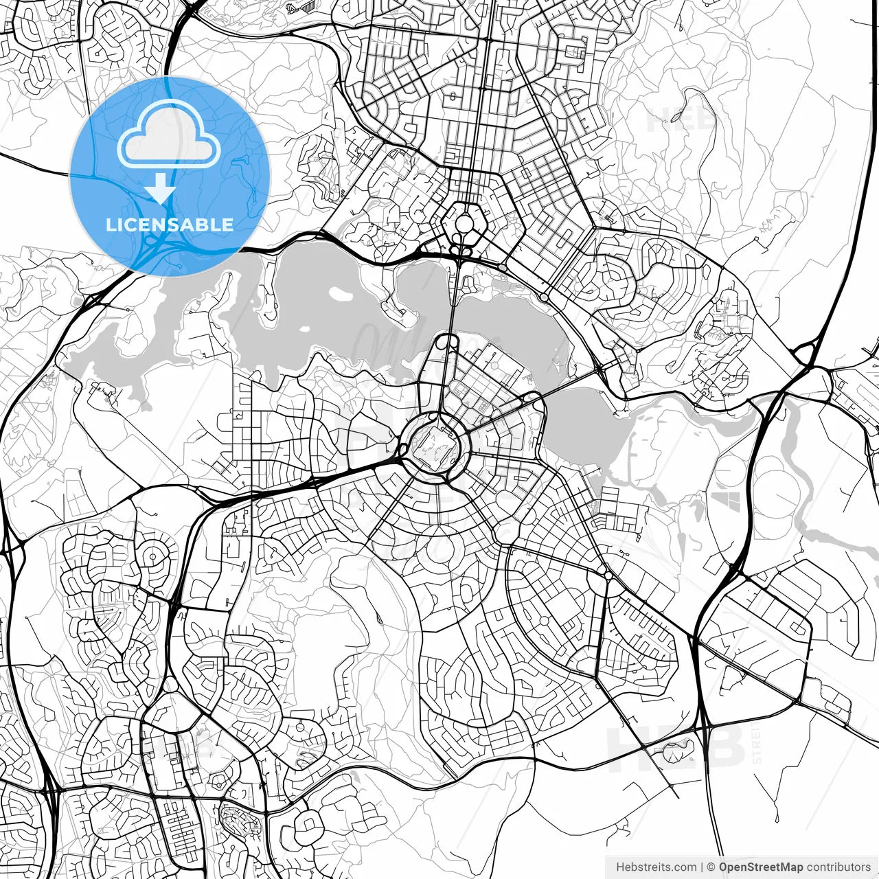 Canberra, Australian Capital Territory, New South Wales, Queanbeyan - downtown map, light