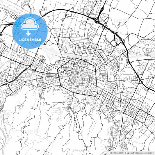 Bologna, Emilia-Romagna, downtown map, light