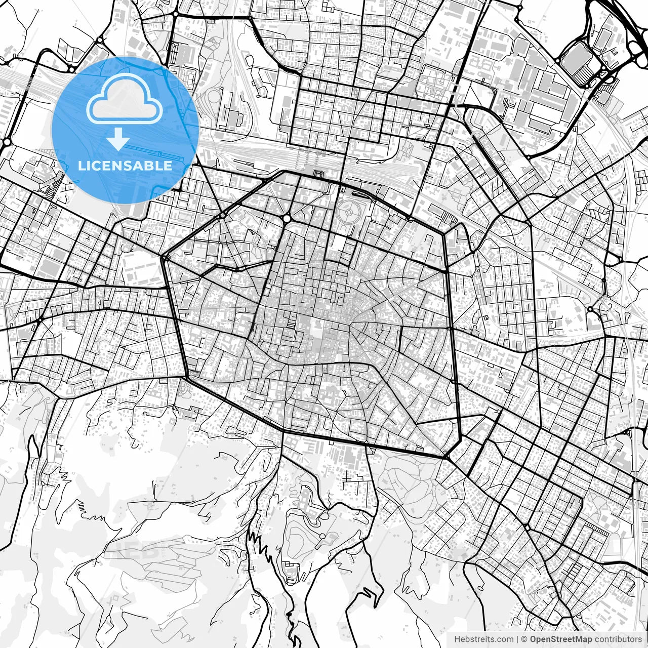 Downtown map of Bologna, light