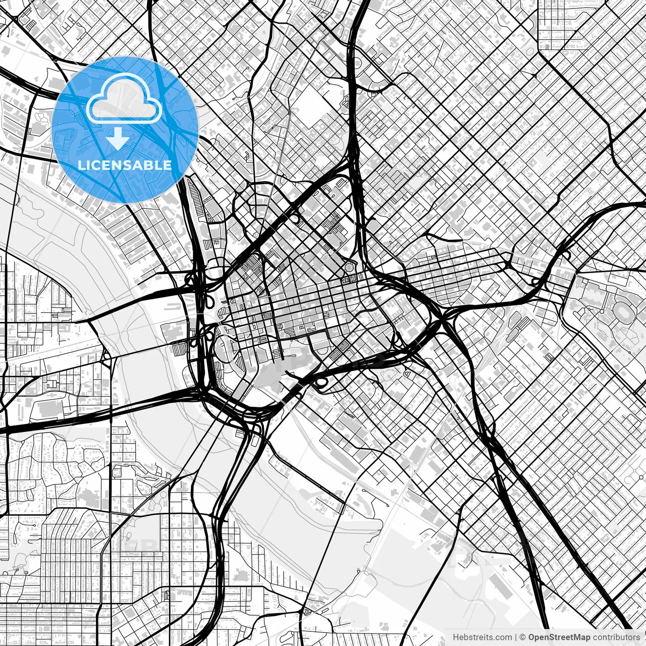 Downtown map of Dallas, light