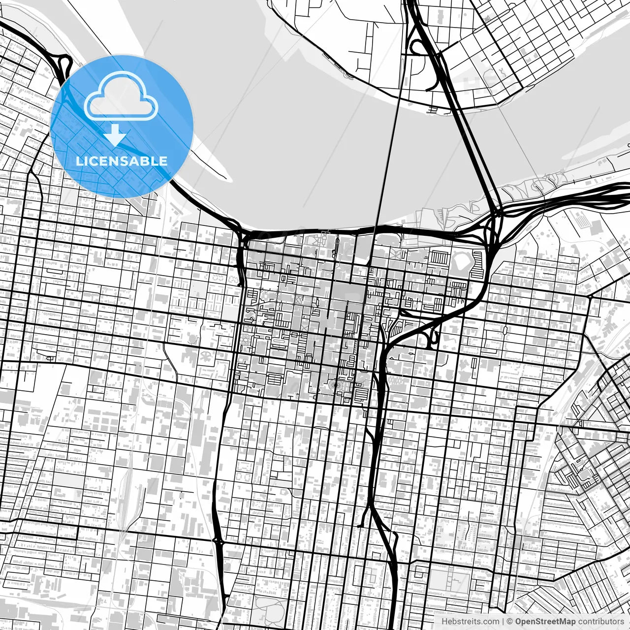 Downtown map of Louisville, light