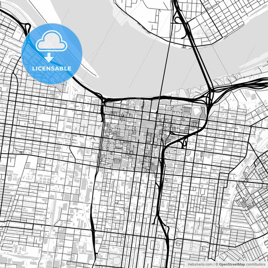 Downtown map of Louisville, light