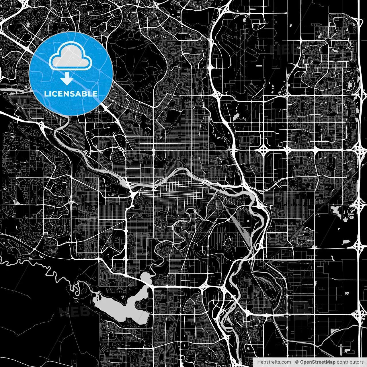 Calgary, Alberta, Area Map, Dark