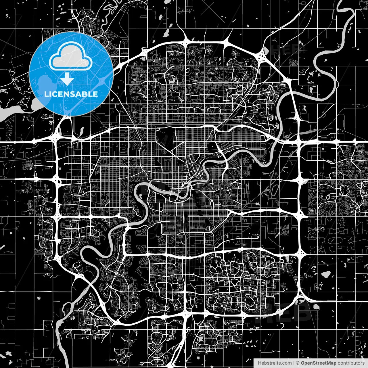 Edmonton, Alberta, Area Map, Dark