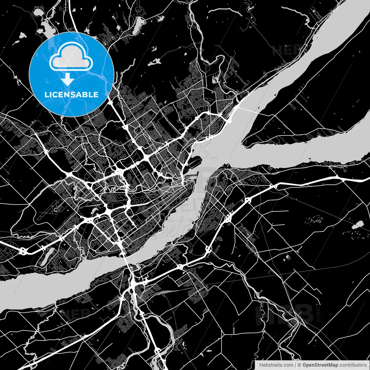 Quebec City, Quebec, Area Map, Dark