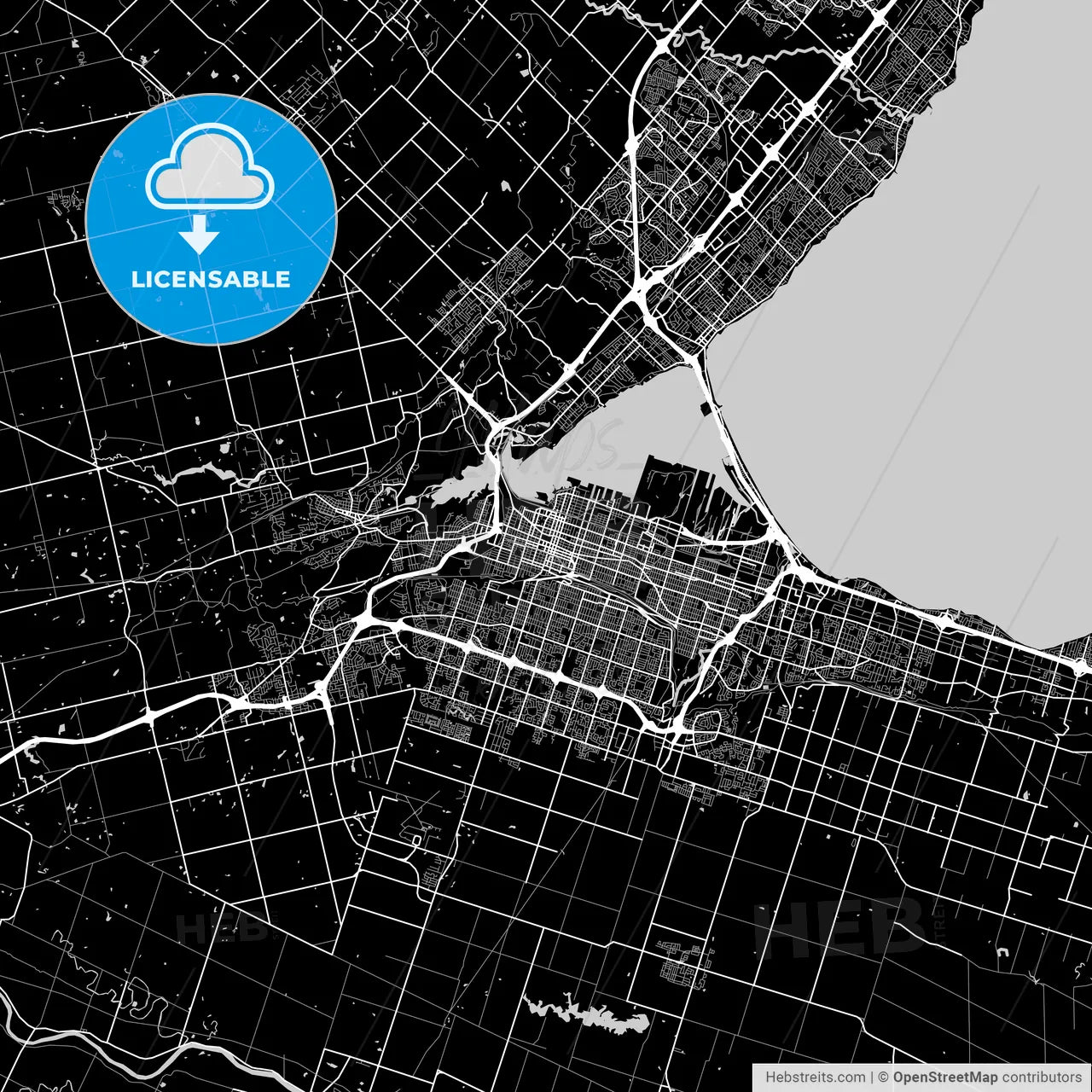 Hamilton, Ontario, Area Map, Dark