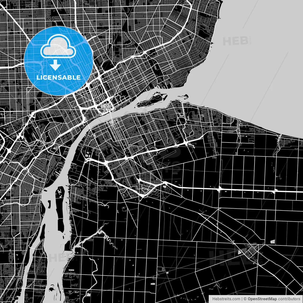 Windsor, Ontario, Area Map, Dark