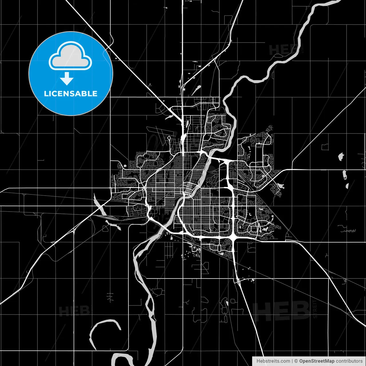 Saskatoon, Saskatchewan, Area Map, Dark