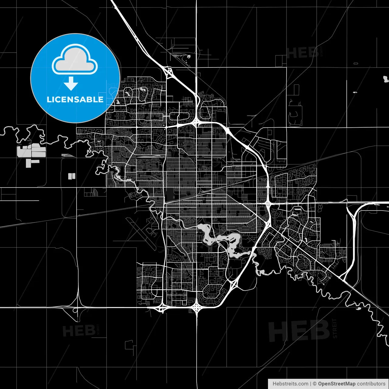 Regina, Saskatchewan, Area Map, Dark