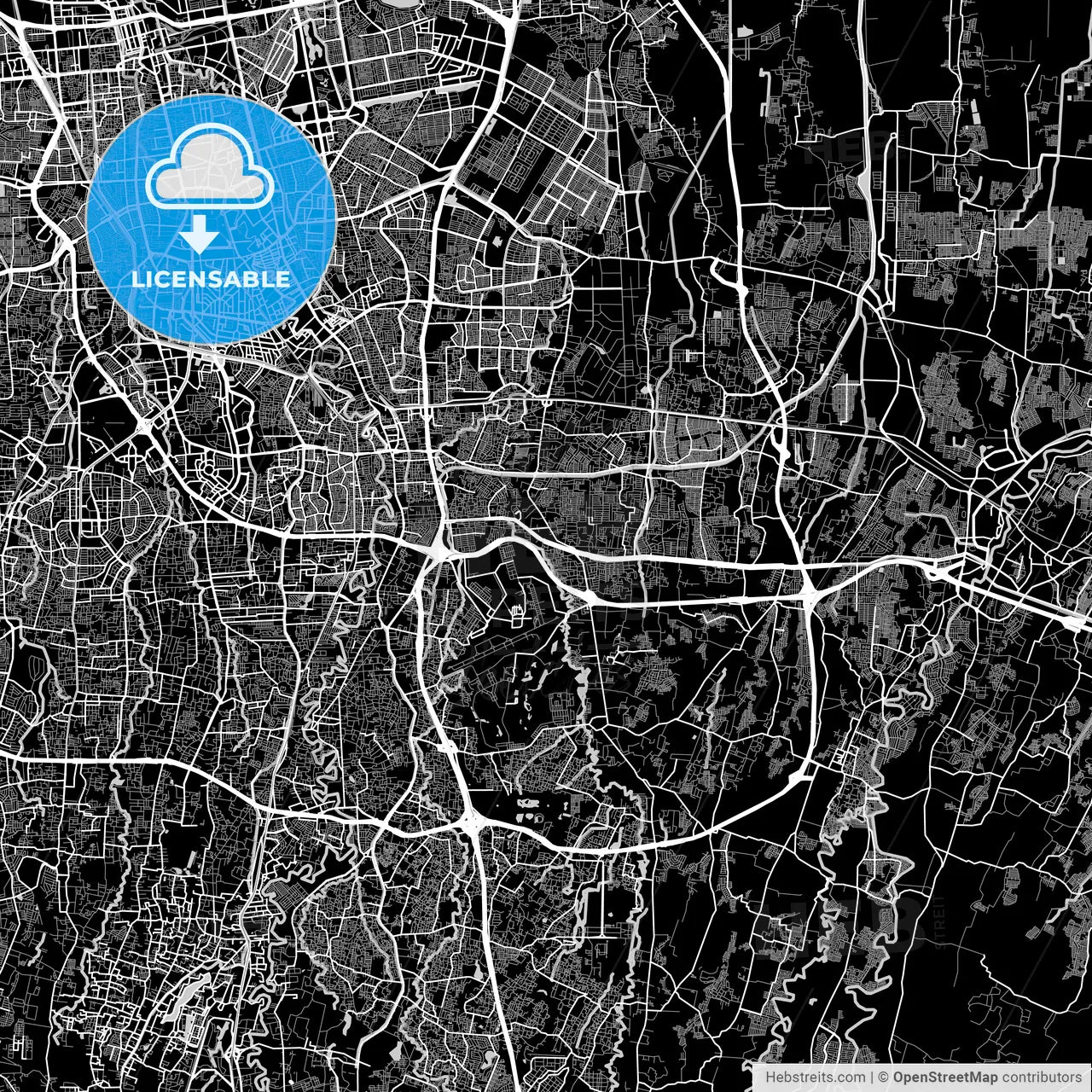 East Jakarta, Indonesia, Area Map, Dark