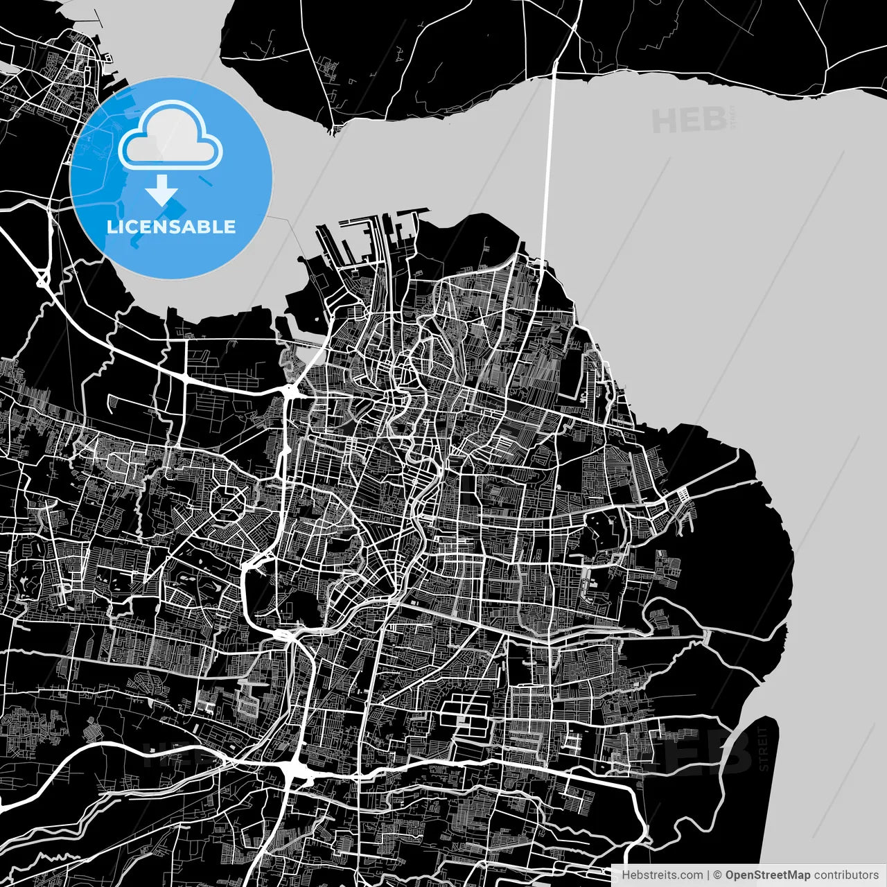 Surabaya, East Java, Area Map, Dark