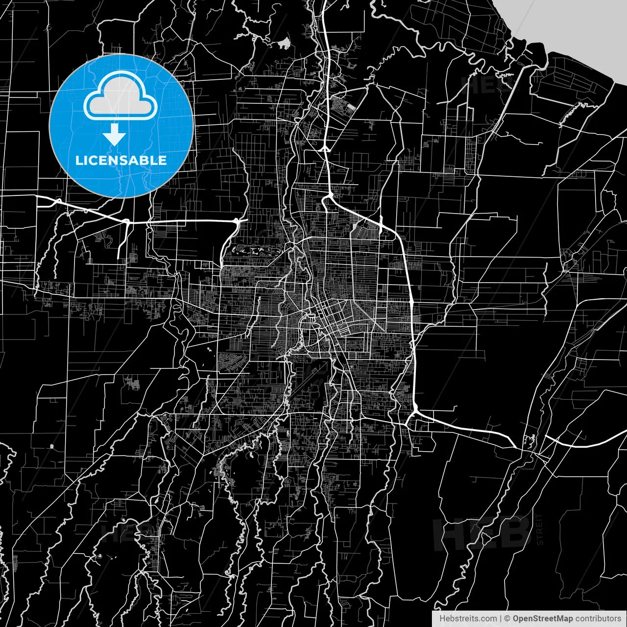 Medan, North Sumatra, Area Map, Dark