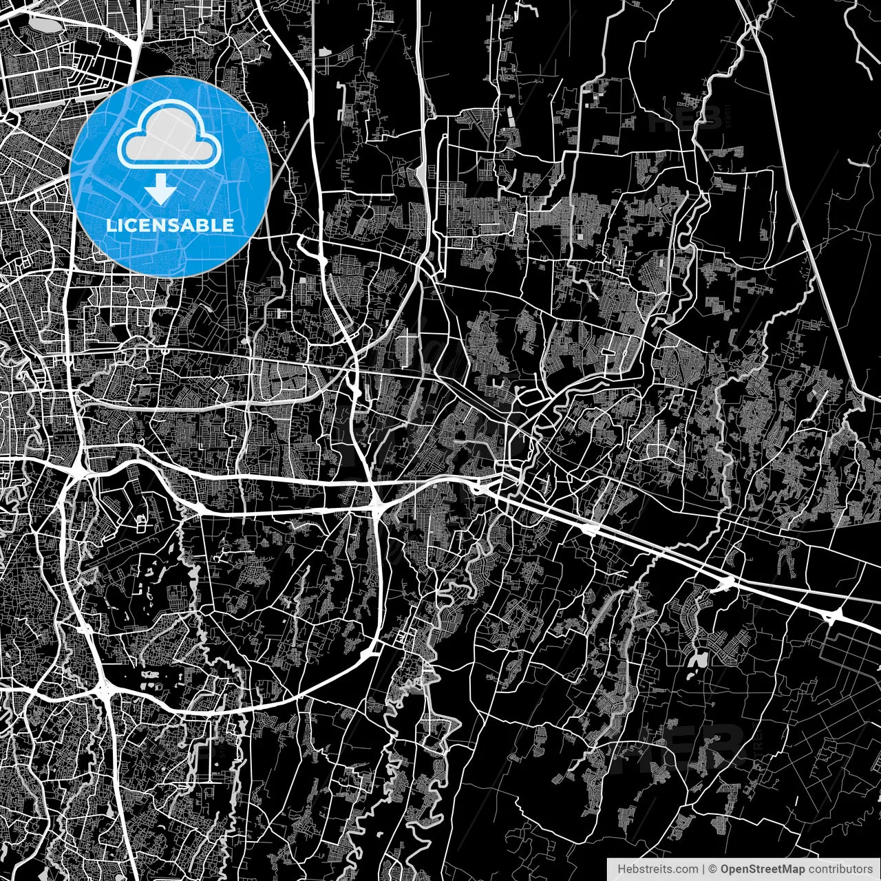 Bekasi, West Java, Area Map, Dark