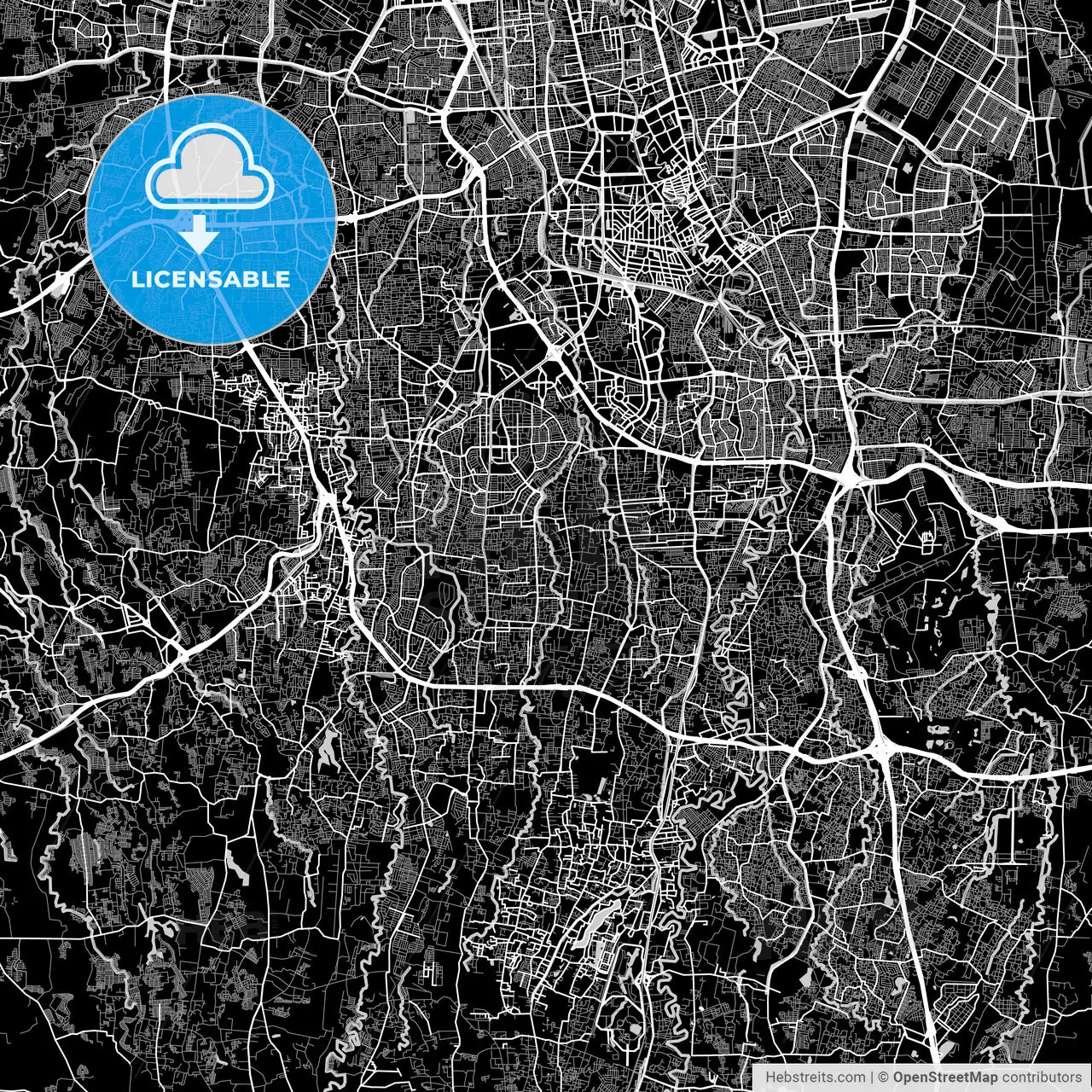 South Jakarta, Indonesia, Area Map, Dark