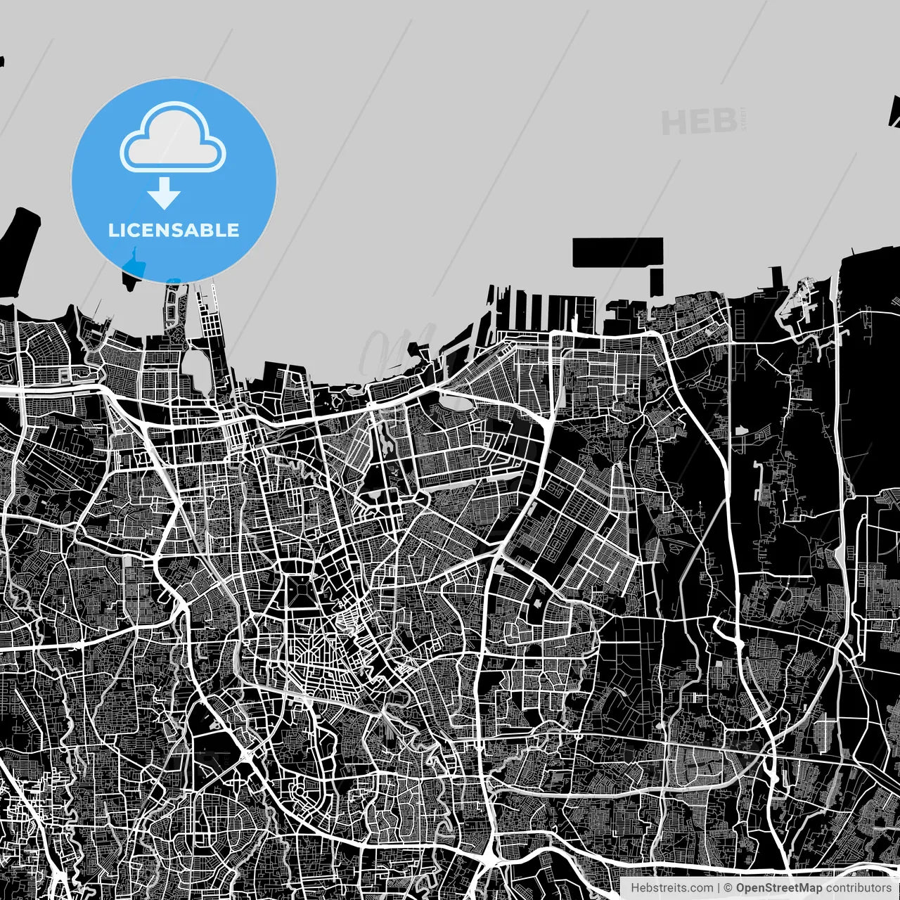 North Jakarta, Indonesia, Area Map, Dark