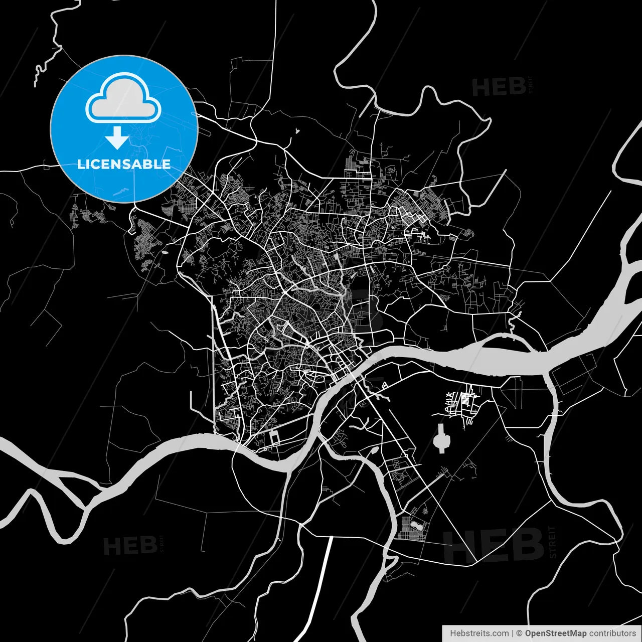 Palembang, South Sumatra, Area Map, Dark