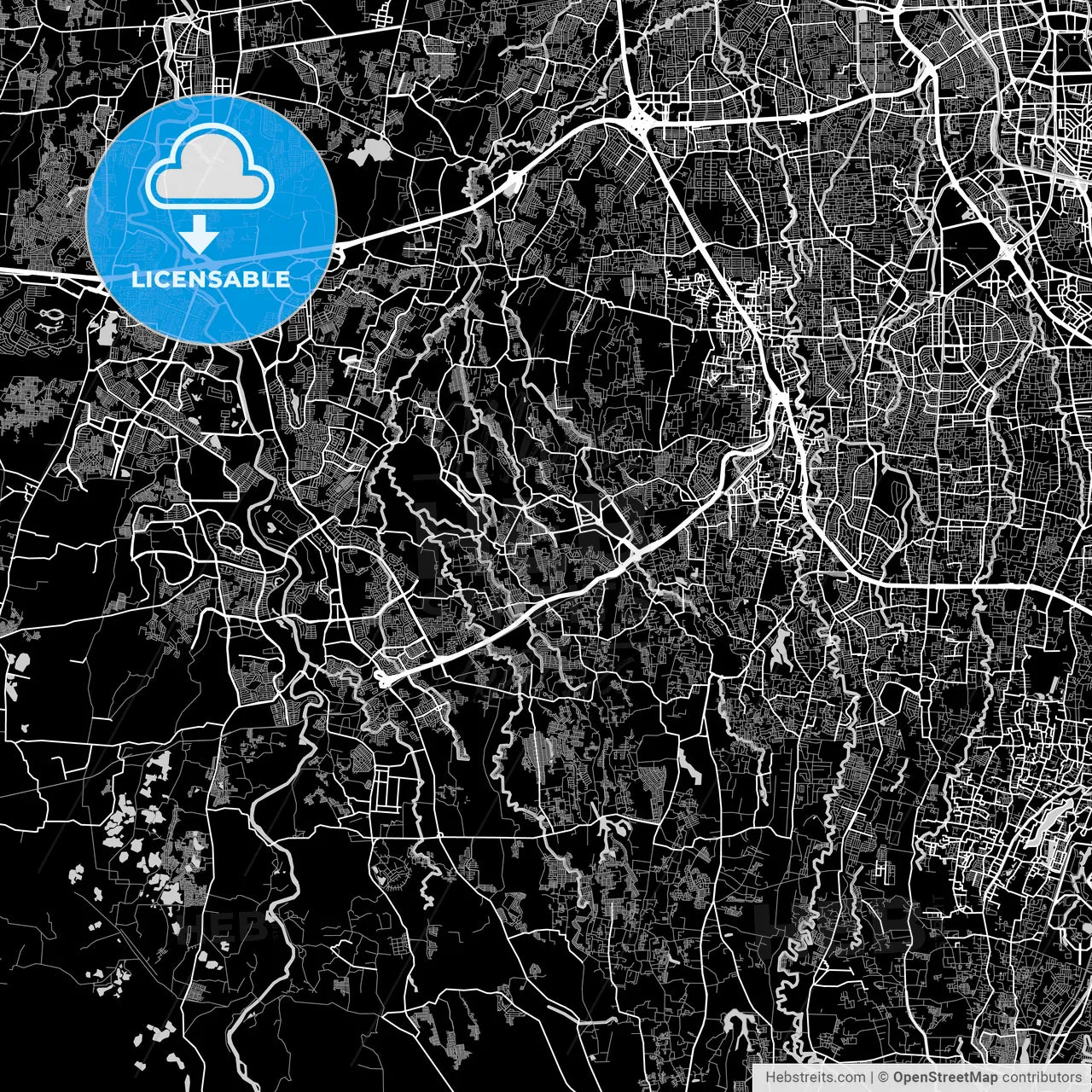 South Tangerang, Banten, Area Map, Dark