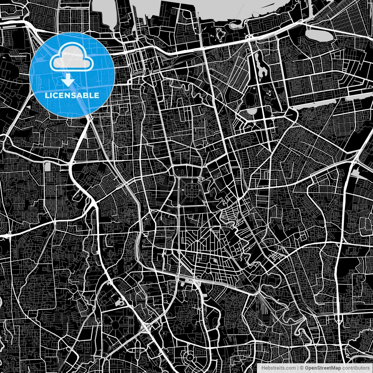 Central Jakarta, Indonesia, Area Map, Dark