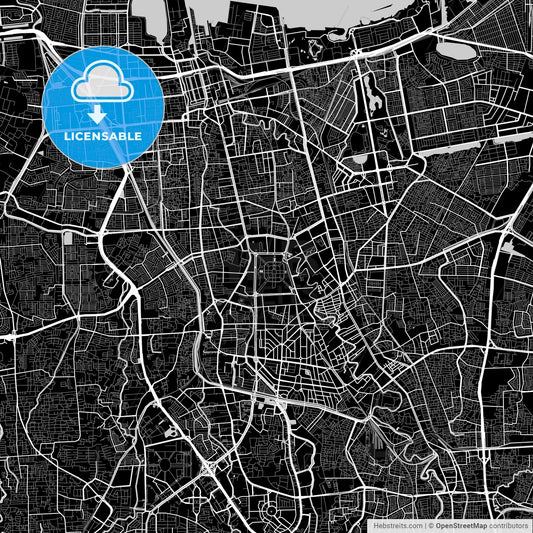 Central Jakarta, Indonesia, Area Map, Dark