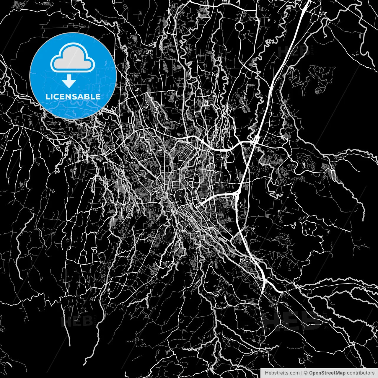 Bogor, West Java, Area Map, Dark