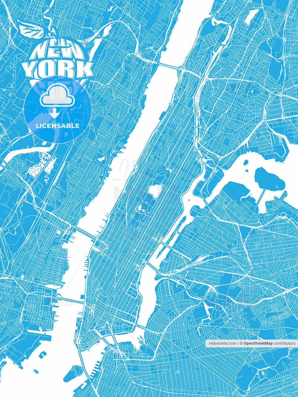 Blue map of New York City with Apple Logo