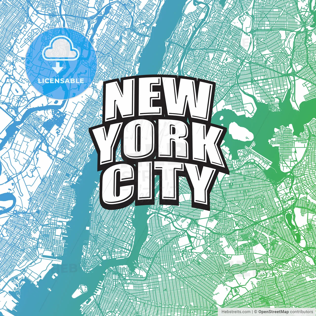 Two-toned map of New York City with Logo