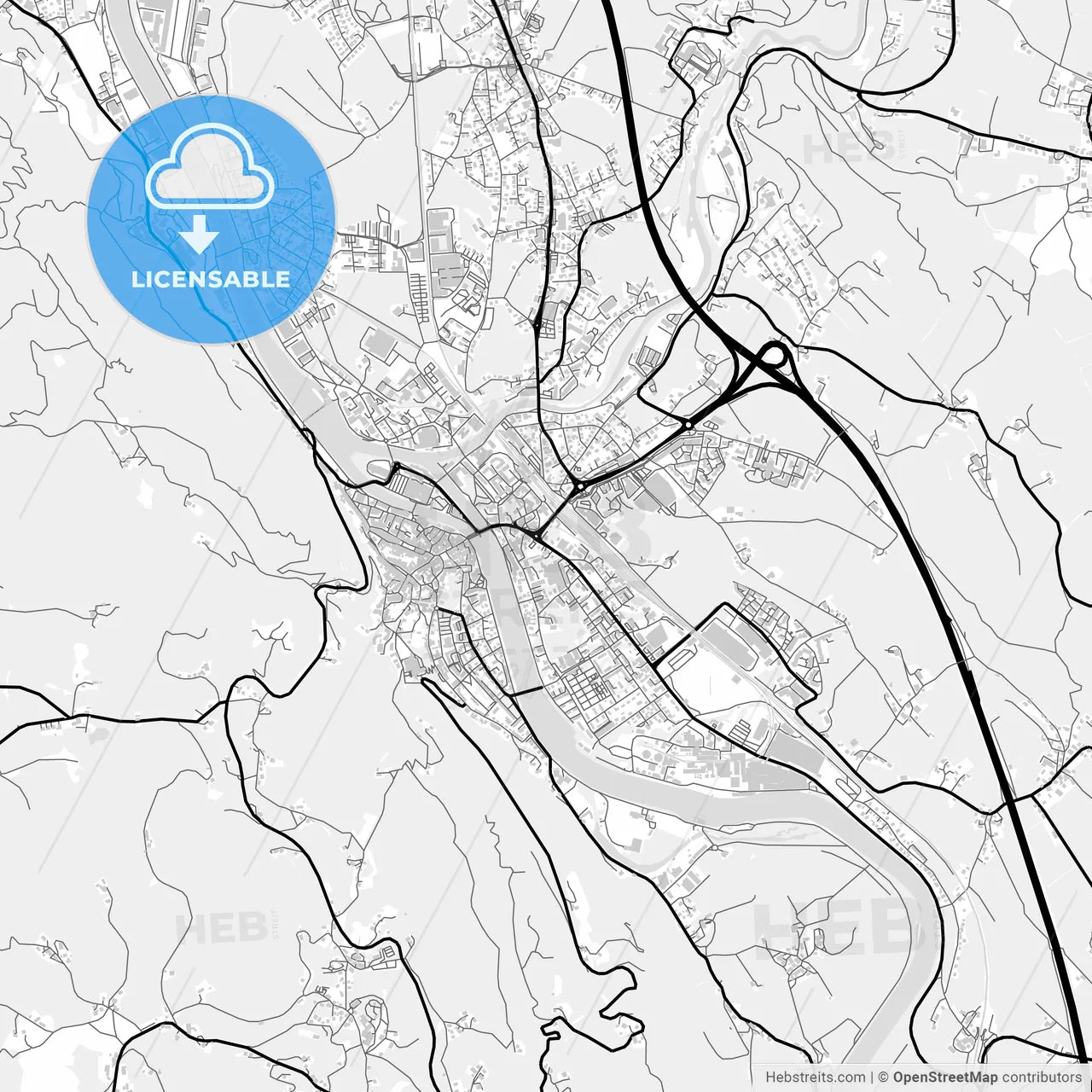Downtown map of Hallein, Austria