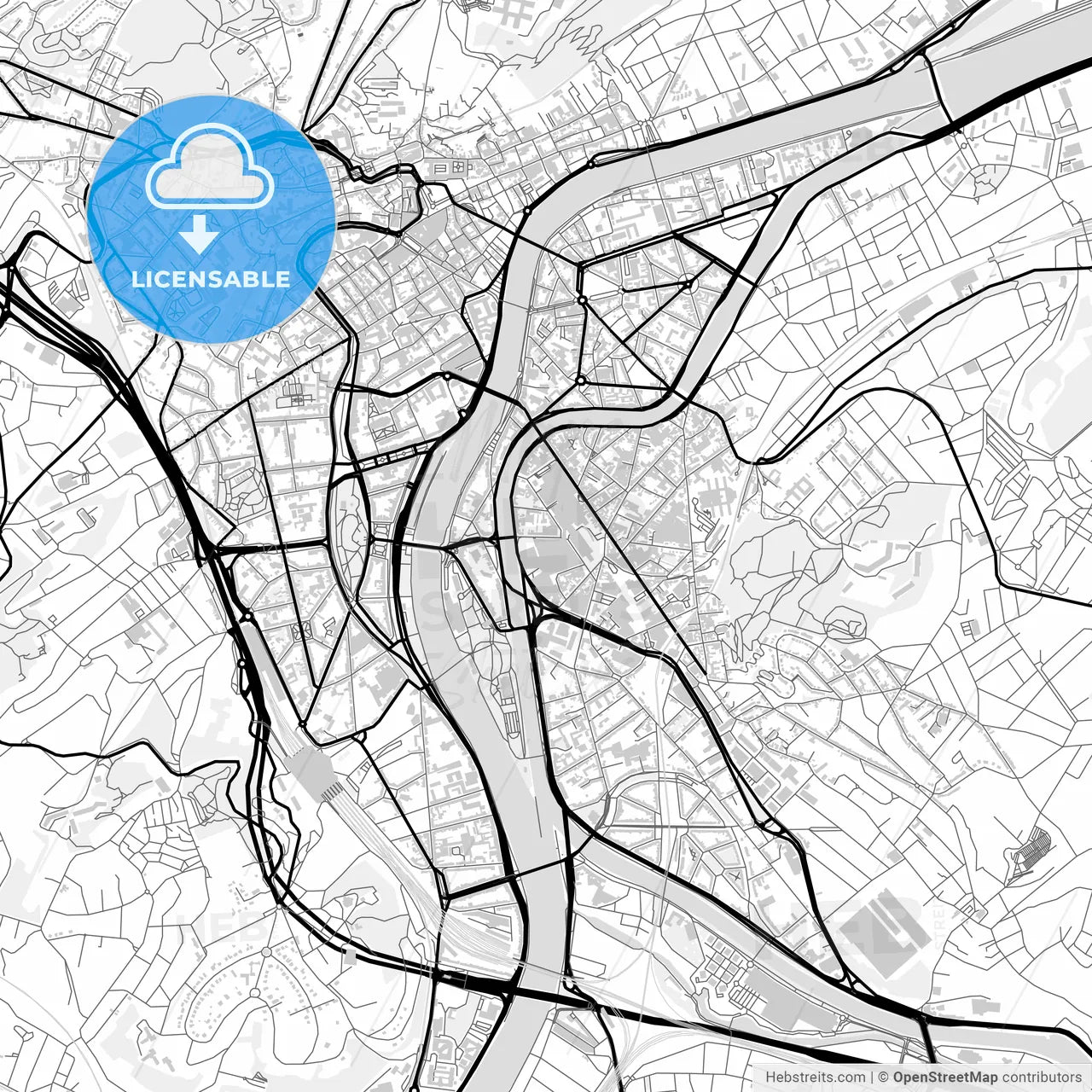 Downtown map of Liège, Belgium