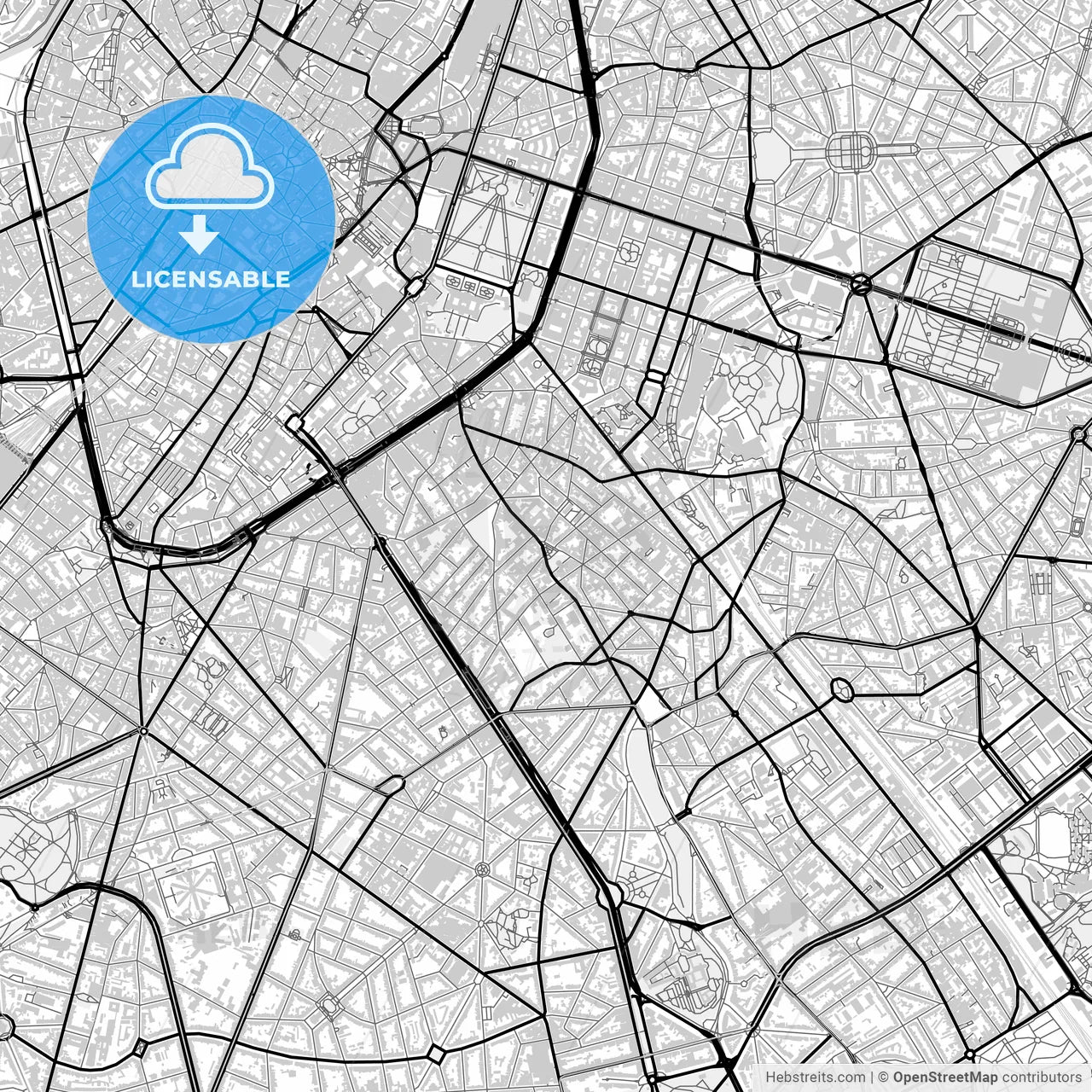 Downtown map of Ixelles, Belgium