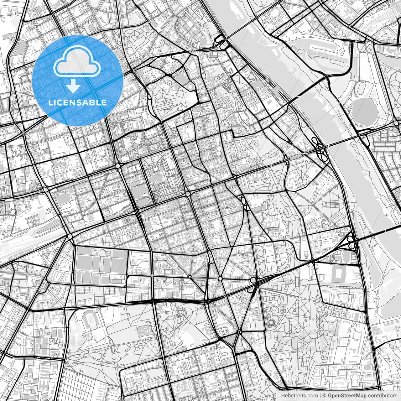 Downtown map of Warsaw, Poland