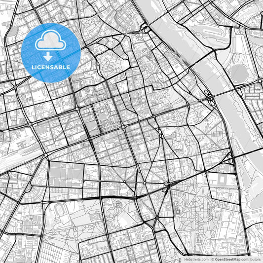 Downtown map of Warsaw, Poland