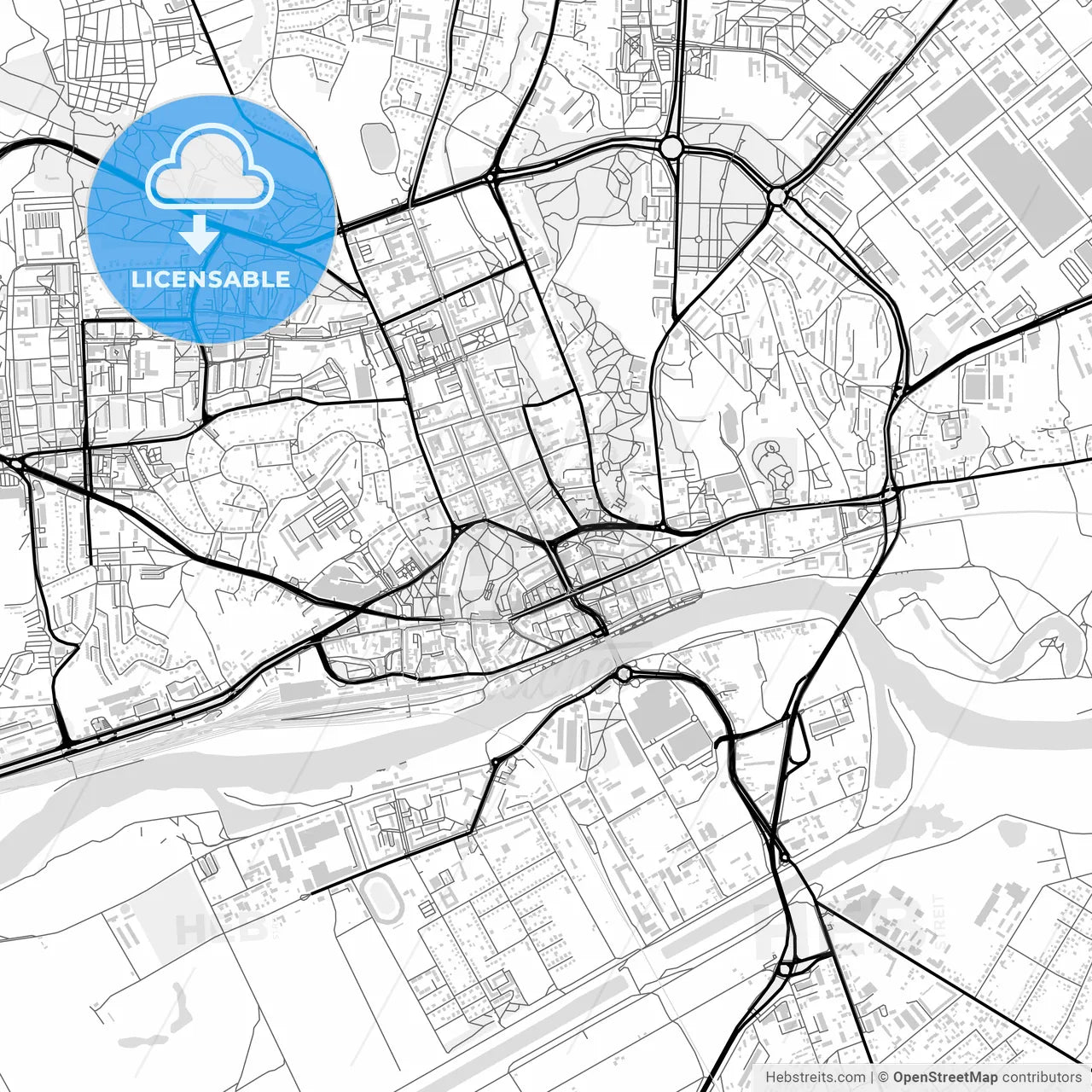Downtown map of Gorzów Wielkopolski, Poland